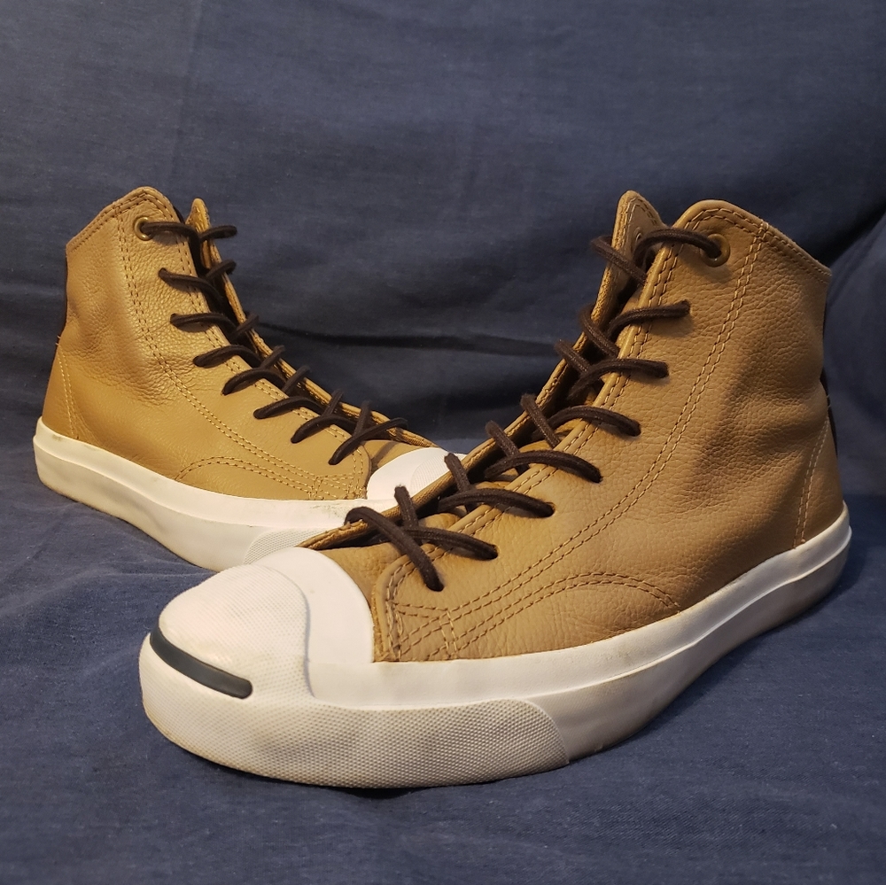 Converse Jack Purcell Tan Leather High Tops Men's Sz. 7.5